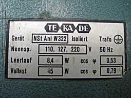 NSt Anl W 322, Typenschild